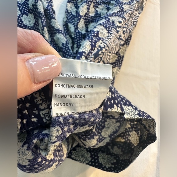 Solitaire Wide Leg Lightweight Indian Inspired Pants. Size Small Navy & White - Picture 4 of 9